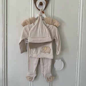 Oatmeal Striped Baby 4-Piece Set with Elephant Applique